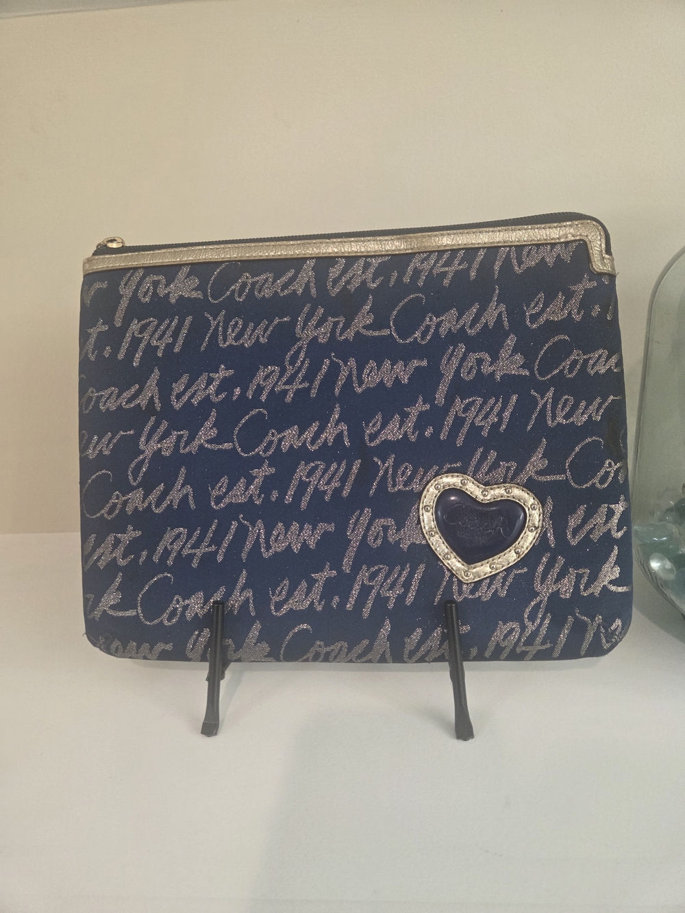 Coach Poppy Script Navy With Gold Pouch